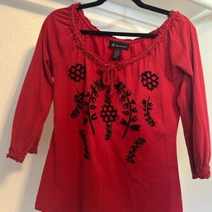 INC International Concepts Red Top with Black Floral Design